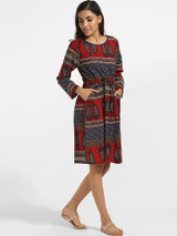 Casual Round Neck Linen Printed Skater Dress