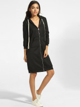 Casual Hooded Kangaroo Pocket Zips Plain Shift-dress