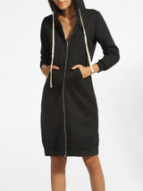 Casual Hooded Kangaroo Pocket Zips Plain Shift-dress