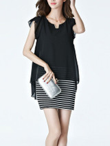 Casual V-Neck Striped Petal Sleeve Shift Dress