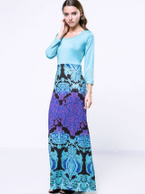 Casual Printed Tribal Designed Round Neck Maxi-Dre