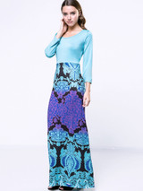 Casual Printed Tribal Designed Round Neck Maxi-Dre