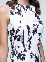 Casual Floral Printed Courtly Boat Neck Skater Dress