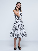 Casual Floral Printed Courtly Boat Neck Skater Dress