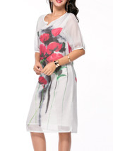 Casual Split Neck Floral Printed Half Sleeve Shift Dress
