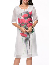 Casual Split Neck Floral Printed Half Sleeve Shift Dress