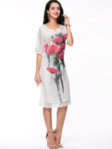 Casual Split Neck Floral Printed Half Sleeve Shift Dress