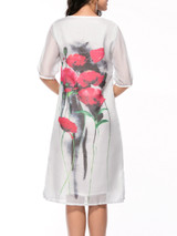Casual Split Neck Floral Printed Half Sleeve Shift Dress