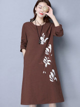 Casual Loose Round Neck Pocket Printed Shift Dress Casual Loose Round Neck Pocket Printed Shift Dress