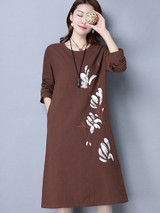Casual Loose Round Neck Pocket Printed Shift Dress Casual Loose Round Neck Pocket Printed Shift Dress