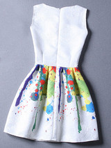 Casual Round Neck Multi-Color Printed Skater Dress Casual Round Neck Multi-Color Printed Skater Dress