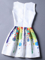 Casual Round Neck Multi-Color Printed Skater Dress Casual Round Neck Multi-Color Printed Skater Dress
