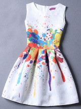 Casual Round Neck Multi-Color Printed Skater Dress Casual Round Neck Multi-Color Printed Skater Dress