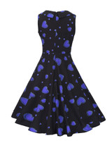 Casual Sweet Heart Pleated Bodice Heart Printed Skater Dress