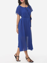Casual Plain Bowknot Short Sleeve Elegant Round Neck Maxi Dress