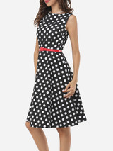 Casual Polka Dot Delightful Round Neck Skater-dress