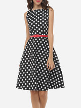 Casual Polka Dot Delightful Round Neck Skater-dress