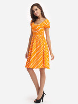 Casual Polka Dot Classical Round Neck Skater-dress