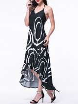 Casual High-Low Halter Backless Printed Maxi Dress