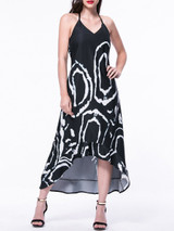 Casual High-Low Halter Backless Printed Maxi Dress