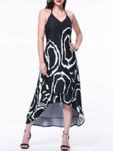 Casual High-Low Halter Backless Printed Maxi Dress