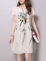 Casual Round Neck Slit Pocket Printed Sack Shift Dress Casual Round Neck Slit Pocket Printed Sack Shift Dress