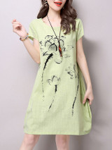Casual Round Neck Slit Pocket Printed Sack Shift Dress Casual Round Neck Slit Pocket Printed Sack Shift Dress