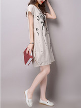 Casual Round Neck Slit Pocket Printed Sack Shift Dress Casual Round Neck Slit Pocket Printed Sack Shift Dress