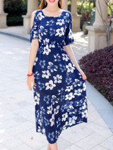 Casual Open Shoulder Charming Floral Printed Maxi Dress
