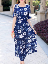 Casual Open Shoulder Charming Floral Printed Maxi Dress