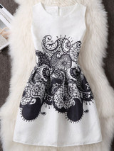 Casual Round Neck Special Paisley Printed Skater Dress