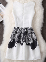 Casual Round Neck Special Paisley Printed Skater Dress