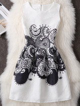 Casual Round Neck Special Paisley Printed Skater Dress