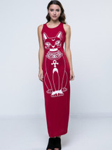 Cat Printed Trendy Round Neck Maxi-Dre
