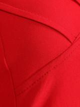 Casual Sweet Heart Cuffed Sleeve Pleated Bodice Plain Skater Dress