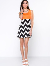 Casual Fancy Zigzag Striped Round Neck Shift Dress
