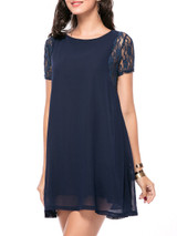 Casual Patchwork Hollow Out Plain Chiffon Mini Shift Dress