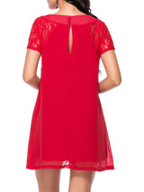 Casual Patchwork Hollow Out Plain Chiffon Mini Shift Dress