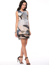 Casual Tie Collar Bowknot Color Block Layered Shift Dress