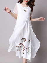 Casual Round Neck Floral Printed Charming Maxi Dress