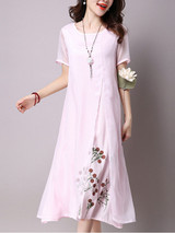Casual Round Neck Floral Printed Charming Maxi Dress