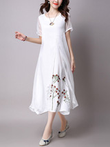 Casual Round Neck Floral Printed Charming Maxi Dress