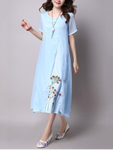 Casual Round Neck Floral Printed Charming Maxi Dress