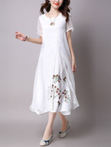 Casual Round Neck Floral Printed Charming Maxi Dress
