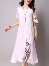Casual Round Neck Floral Printed Charming Maxi Dress