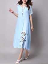 Casual Round Neck Floral Printed Charming Maxi Dress