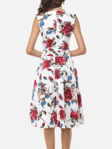 Casual Floral Printed Courtly Sweet Heart Skater-dress