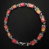 Fashionable Fire Red Created Opals Incased n Sterling Silver Bracelet: Hutzell Fashionable Fire Red Created Opals Incased n Sterling Silver Bracelet: Hutzell