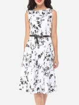 Casual Floral Printed Captivating Round Neck Skater-dress