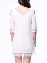 Casual Chic Solid Open Shoulder Patchwork Chiffon Shift Dress